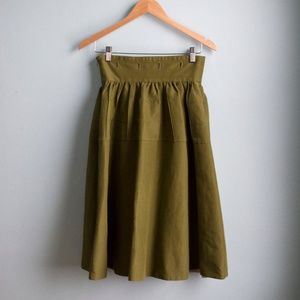 Anthropologie Forest Green Silk Blend A-Line Skirt